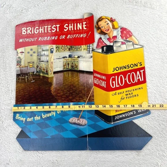 1940s Johnson Glo-Coat Wax Vintage Advertising Sign‎ 21 Cardboard MCM Kitchen